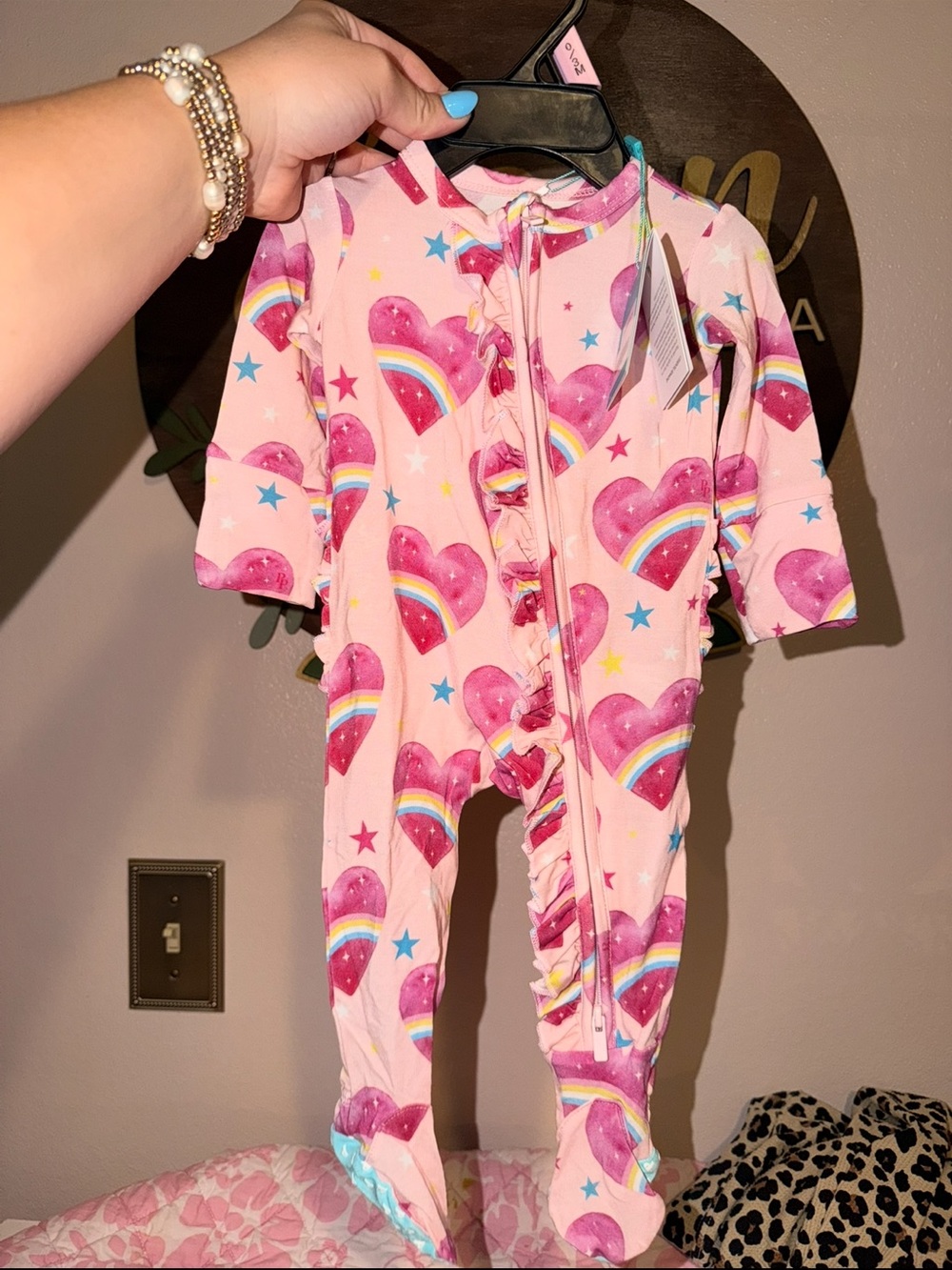 Posh Peanut Pink Heart & Rainbow Footed One-Piece